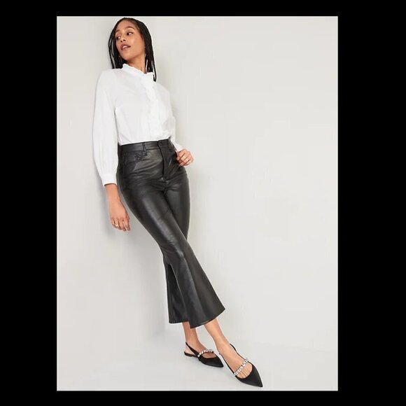 NWT! Women's Higher High-Waisted Faux-Leather Cropped Flare Pants - 14 Tall💛 - Picture 3 of 8